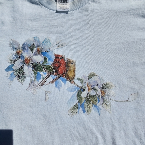 Vintage‎ Fruit of the Loom Cardinal & Floral Graphic Tee – Size Medium - Picture 2 of 5